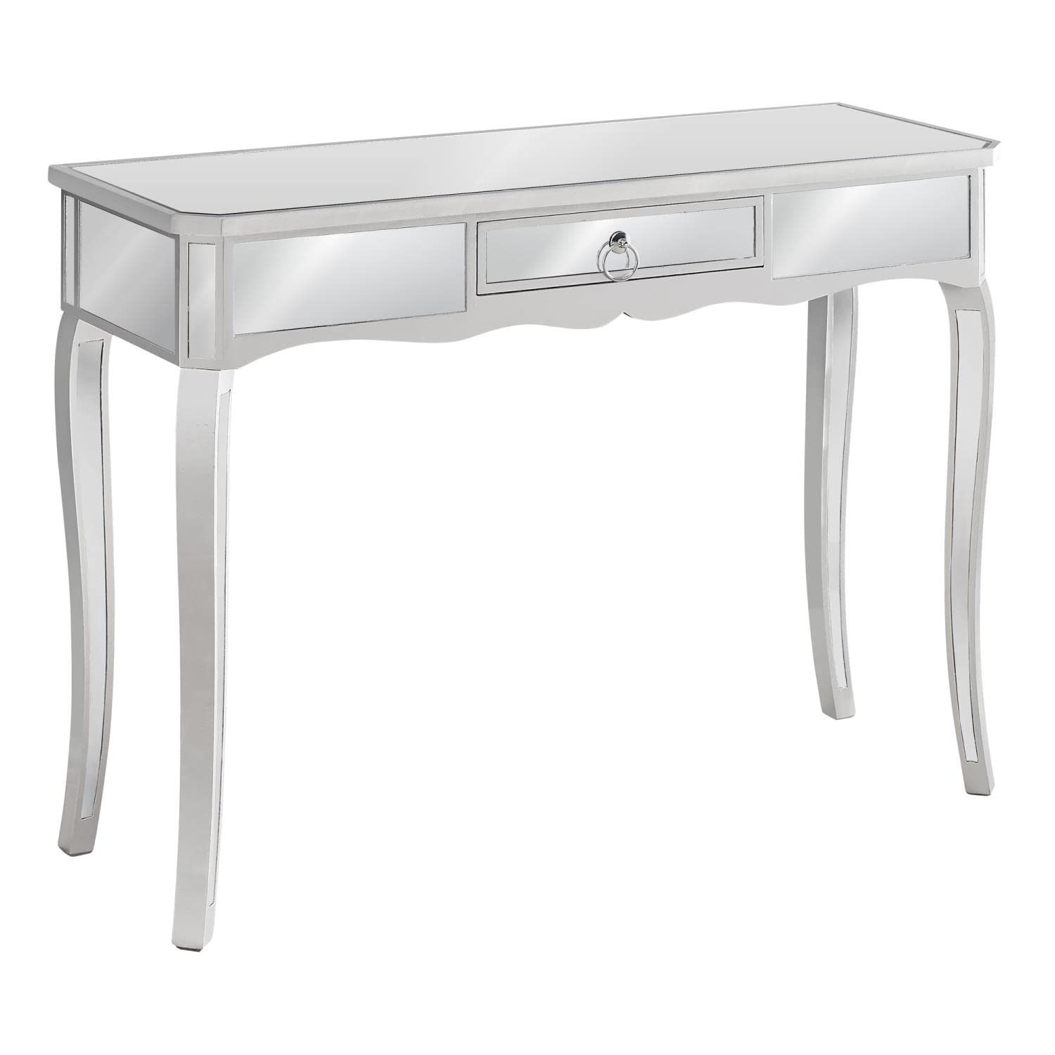 Monarch Specialties 3736 Accent Table, Console, Entryway, Narrow, Sofa, Storage Drawer, Living Room, Bedroom, Grey, Clear, Transitional Table-42 L/Mirror/Silver, 42" L x 15" W x 30" H